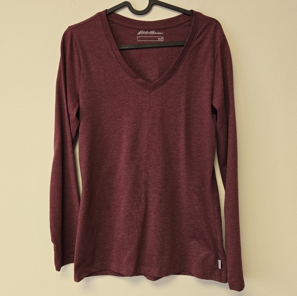 Eddie Bauer Long Sleeve V-neck T-Shirt Burgundy Red M - Picture 1 of 5